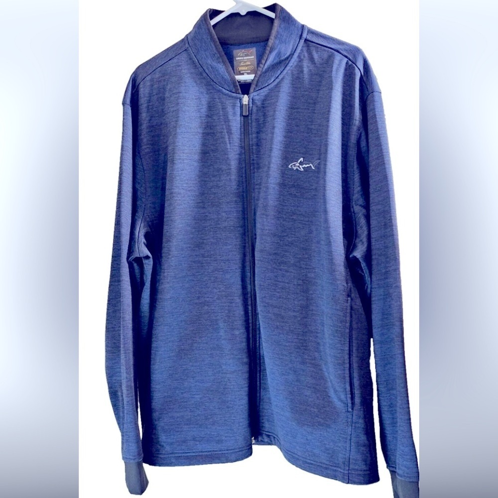 GREG NORMAN TASSO ELBA Fleece Lined Jacket Men's marled Blue 
Shark Logo 
2 XL